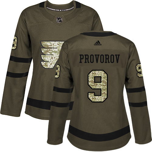 #9 Authentic Ivan Provorov Women's Green Hockey Jersey - Philadelphia Flyers Salute to Service