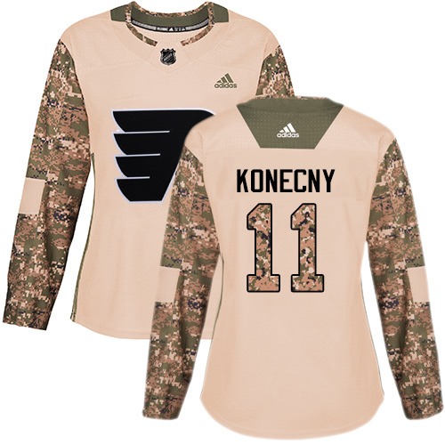 #11 Authentic Travis Konecny Women's Camo Hockey Jersey - Philadelphia Flyers Veterans Day Practice