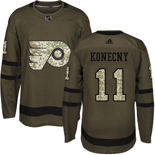 #11 Premier Travis Konecny Youth Green Hockey Jersey - Philadelphia Flyers Salute to Service #11 Premier Travis Konecny Youth Green Hockey Jersey - Philadelphia Flyers Salute to Service