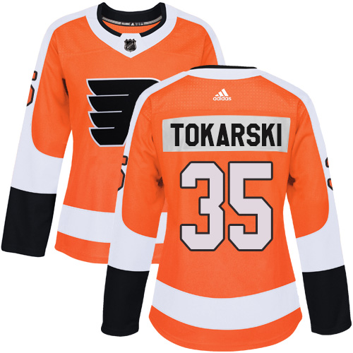 #35 Adidas Premier Dustin Tokarski Women's Orange NHL Jersey - Home Philadelphia Flyers