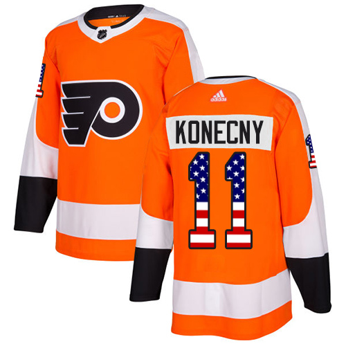 #11 Authentic Travis Konecny Men's Orange Hockey Jersey - Philadelphia Flyers USA Flag Fashion