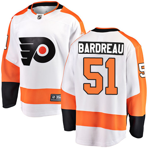 #51 Fanatics Branded Breakaway Cole Bardreau Men's White Hockey Jersey - Away Philadelphia Flyers