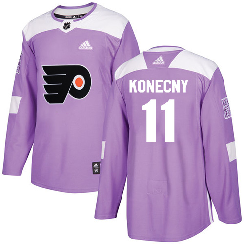 #11 Authentic Travis Konecny Men's Purple Hockey Jersey - Philadelphia Flyers Fights Cancer Practice