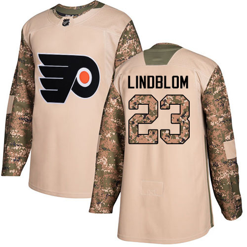 #23 Authentic Oskar Lindblom Men's Camo Hockey Jersey - Philadelphia Flyers Veterans Day Practice #23 Authentic Oskar Lindblom Men's Camo Hockey Jersey - Philadelphia Flyers Veterans Day Practice
