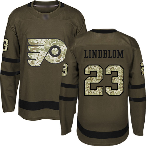 #23 Premier Oskar Lindblom Youth Green Hockey Jersey - Philadelphia Flyers Salute to Service #23 Premier Oskar Lindblom Youth Green Hockey Jersey - Philadelphia Flyers Salute to Service