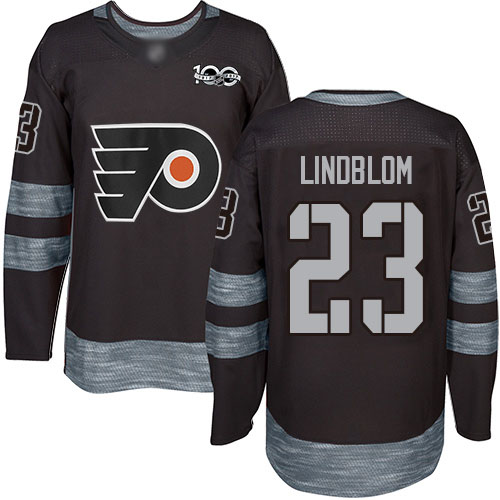 #23 Authentic Oskar Lindblom Men's Black Hockey Jersey - Philadelphia Flyers 1917-2017 100th Anniversary #23 Authentic Oskar Lindblom Men's Black Hockey Jersey - Philadelphia Flyers 1917-2017 100th Anniversary