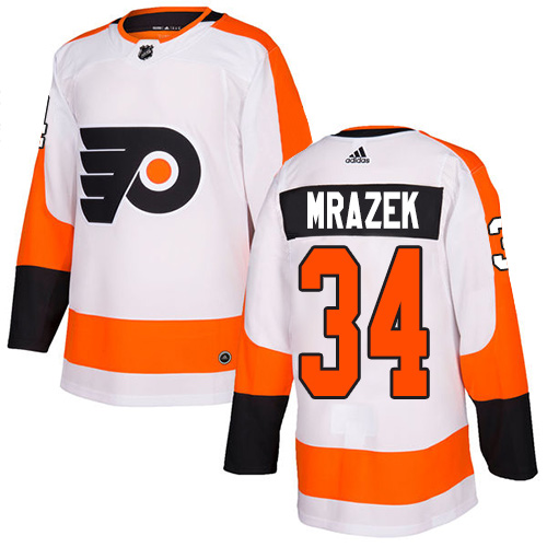 #34 Adidas Authentic Petr Mrazek Men's White NHL Jersey - Away Philadelphia Flyers
