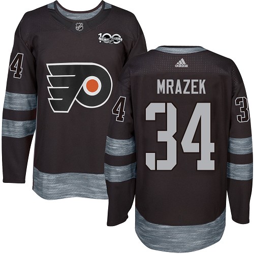 #34 Adidas Authentic Petr Mrazek Men's Black NHL Jersey - Philadelphia Flyers 1917-2017 100th Anniversary