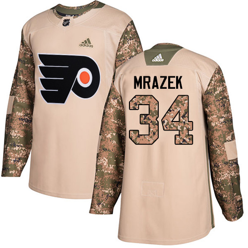 #34 Adidas Authentic Petr Mrazek Men's Camo NHL Jersey - Philadelphia Flyers Veterans Day Practice