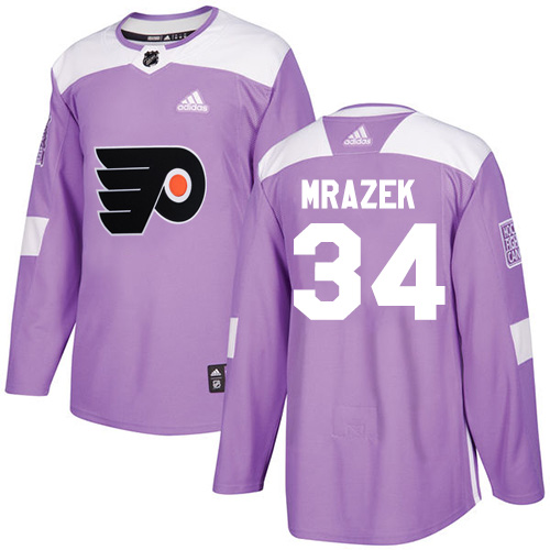 #34 Adidas Authentic Petr Mrazek Men's Purple NHL Jersey - Philadelphia Flyers Fights Cancer Practice