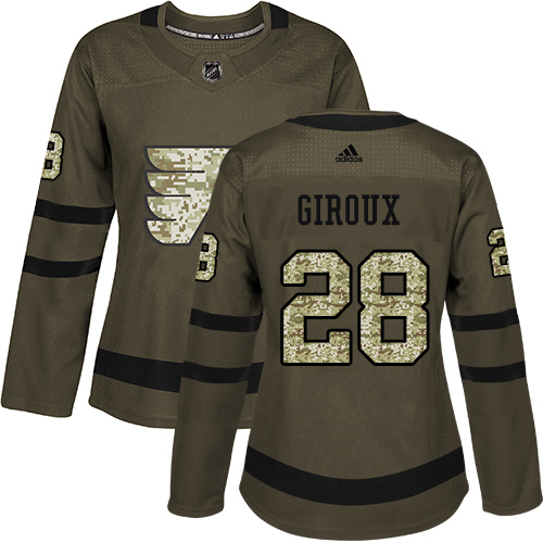 #28 Authentic Claude Giroux Women's Green Hockey Jersey - Philadelphia Flyers Salute to Service