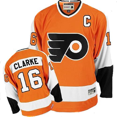 #16 CCM Authentic Bobby Clarke Men's Orange Hockey Jersey - Philadelphia Flyers Throwback