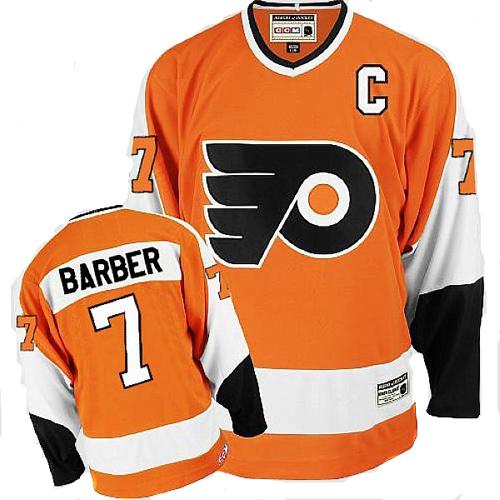 #7 CCM Authentic Bill Barber Men's Orange Hockey Jersey - Philadelphia Flyers Throwback