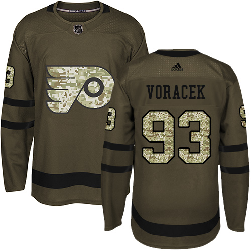 #93 Authentic Jakub Voracek Men's Green Hockey Jersey - Philadelphia Flyers Salute to Service