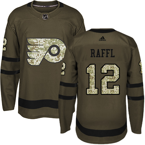 #12 Authentic Michael Raffl Men's Green Hockey Jersey - Philadelphia Flyers Salute to Service #12 Authentic Michael Raffl Men's Green Hockey Jersey - Philadelphia Flyers Salute to Service
