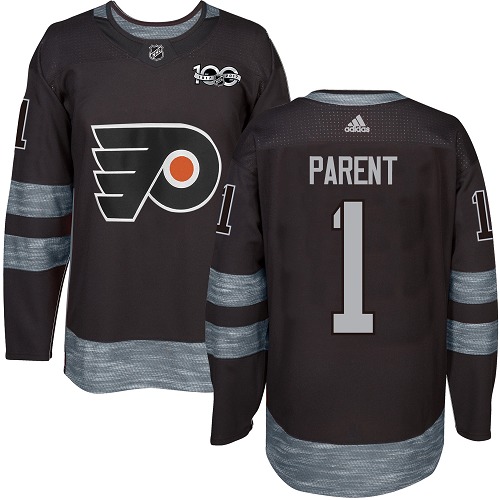 #1 Authentic Bernie Parent Men's Black Hockey Jersey - Philadelphia Flyers 1917-2017 100th Anniversary #1 Authentic Bernie Parent Men's Black Hockey Jersey - Philadelphia Flyers 1917-2017 100th Anniversary