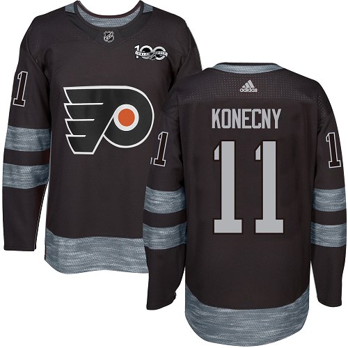 #11 Authentic Travis Konecny Men's Black Hockey Jersey - Philadelphia Flyers 1917-2017 100th Anniversary #11 Authentic Travis Konecny Men's Black Hockey Jersey - Philadelphia Flyers 1917-2017 100th Anniversary