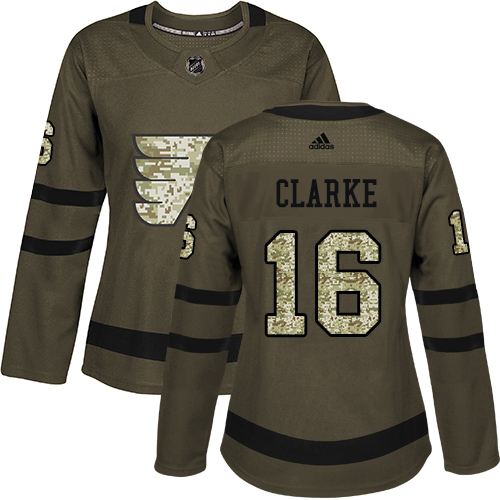 #16 Authentic Bobby Clarke Women's Green Hockey Jersey - Philadelphia Flyers Salute to Service #16 Authentic Bobby Clarke Women's Green Hockey Jersey - Philadelphia Flyers Salute to Service