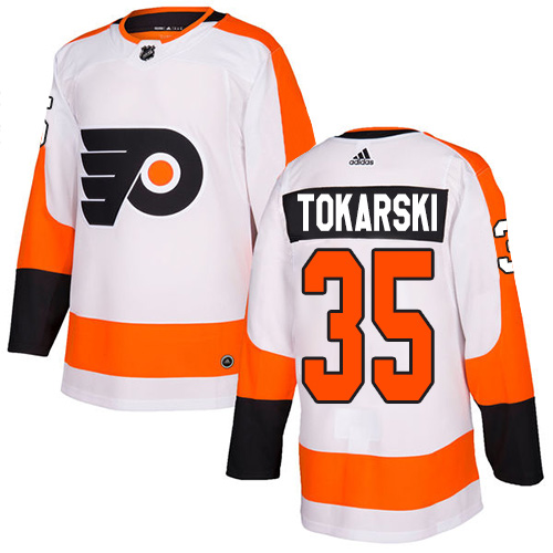 #35 Adidas Authentic Dustin Tokarski Men's White NHL Jersey - Away Philadelphia Flyers