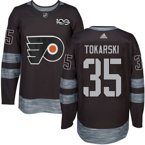 #35 Adidas Authentic Dustin Tokarski Men's Black NHL Jersey - Philadelphia Flyers 1917-2017 100th Anniversary